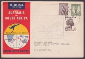 COCOS ISLAND 1952 Qantas flight cover to Sth Africa - RAAF PO COCOS cds....A2102