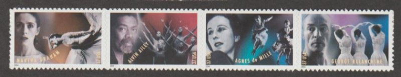 U.S. Scott #3840-3843 American Choreographers Stamps - Mint NH Strip of 4