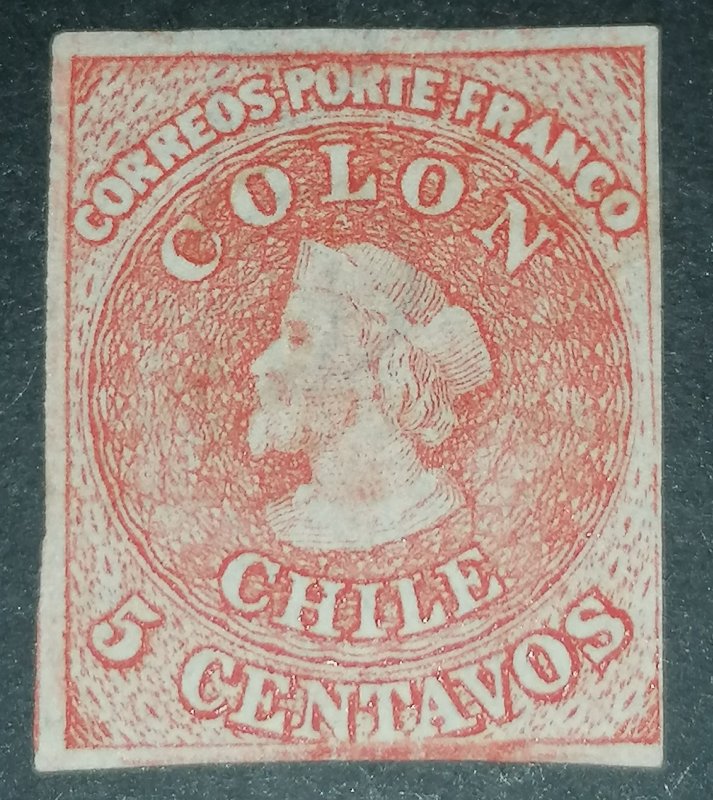 Chile 5c 1855 MNH 2nd London mint Michel 1 I Y