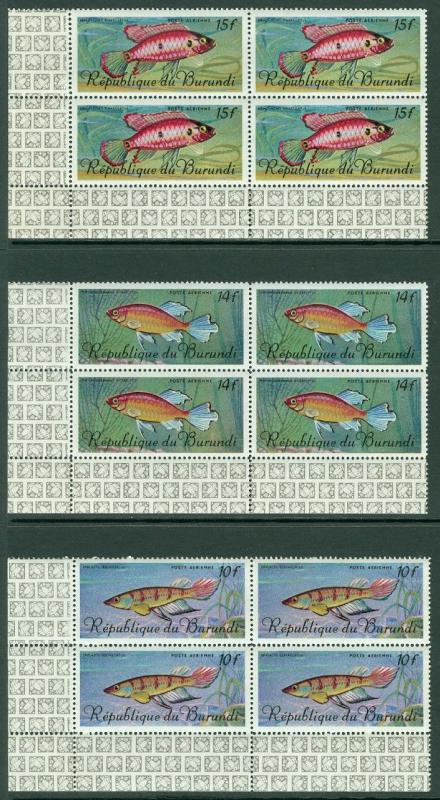 EDW1949SELL : BURUNDI 1967 Scott #C46-54 Fish. Blocks of 4. VF MNH. Catalog $156