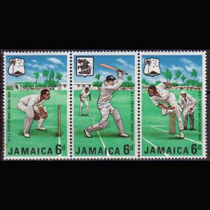 JAMAICA 1968 - Scott# 268a Cricket Strip Set of 3 NH back toned