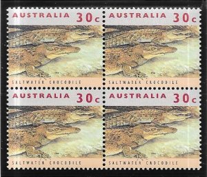 Australia #1271  30c Crocobile  (MNH) Block of 4 CV $3.20