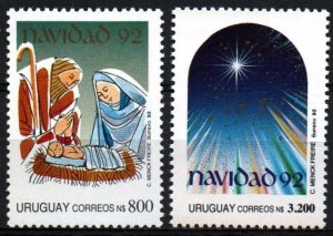 1992 Uruguay christmas nativity scene drawing star in sky #1434-35 ** MNH