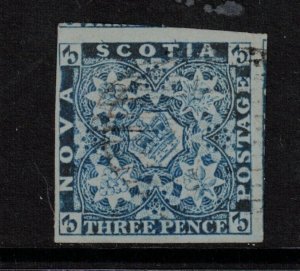 Nova Scotia #3 Extra Fine Used Showing Next Stamp At Top **With Certificate**