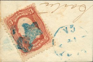 US 65 3c 1861 Washington, blue Atlanta cancel bust of General Fremont PF cert