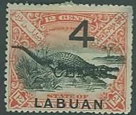 Labuan SC#90 Saltwater Crocodile surcharged, 5c on 12c, MH