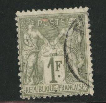 France Scott 76 used 1876 type 1 1fr peace & commerce CV$11