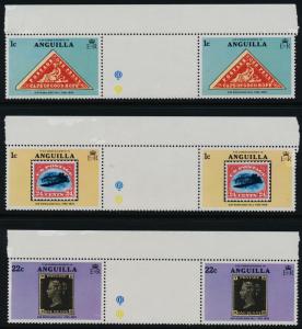 Anguilla 349-54 Gutter Pairs MNH Stamp on Stamp, Rowland Hill, Aircraft