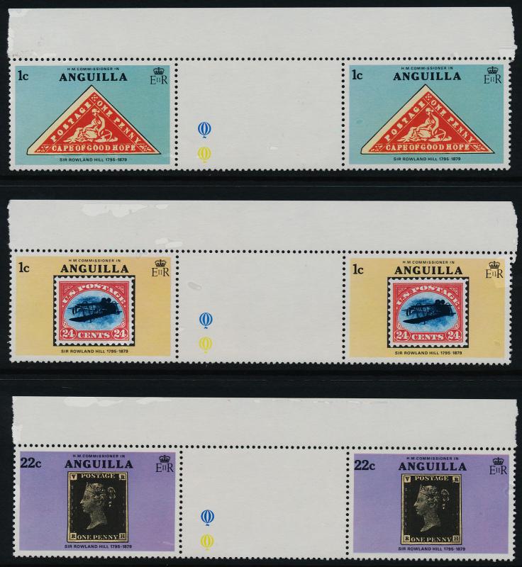 Anguilla 349-54 Gutter Pairs MNH Stamp on Stamp, Rowland Hill, Aircraft