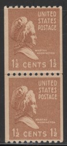 US Stamp #849 MNH - Prexie Coil Line Pair - 11/2 cent Martha Washington