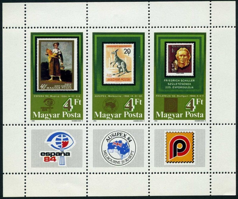 Hungary 2842 sheet, MNH. Michel Bl.171. ESPANA-1984,AUSTRALIA-1984. Kangaroo