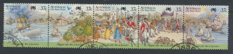 Australia SG 1077a Used  strip of 5 SG 1077/81   Bicentennary Australia Settl...