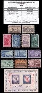 1956 Complete Mint Year Set of Vintage Commemorative Stamps