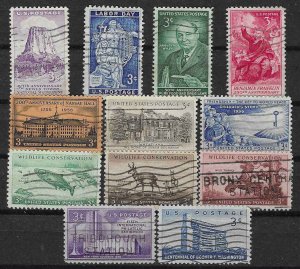 PCBstamps  1956 Commemoratives Year Set, #1073-74, 1076-85, (12 var), used, (7)