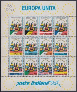 ITALY Sc #1918 a-l MNH SHEET of 12 for a UNITED EUROPE with FLAGS