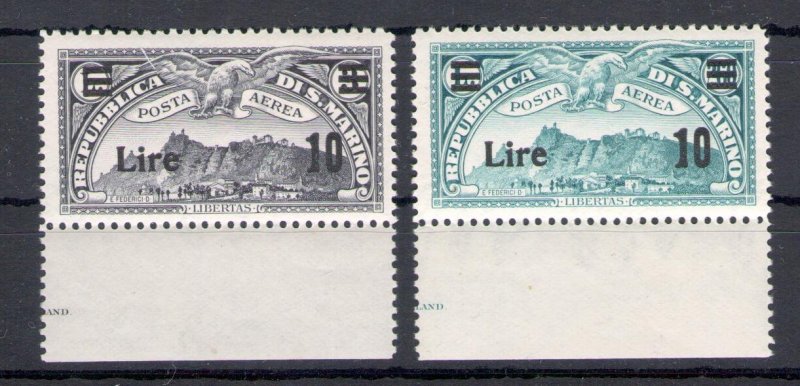 1942 SAN MARINO - Airmail, n. 19/20 Low Sheet Edge, 1931 Airmail Stamps Overprin