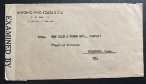 1940s Guayaquil Ecuador Censored Commercial cover To Stamford CT USA