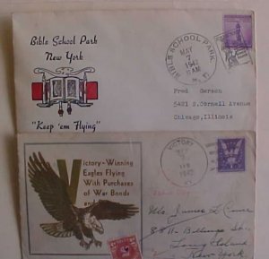 US  PATRIOTIC COVERS 1942 EAGLE V CACHET & BIBLE SCHOOL PARK