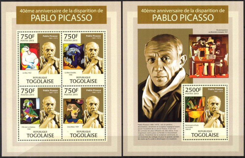 Togo 2013 Art Paintings Pablo Picasso Sheet + S/S MNH