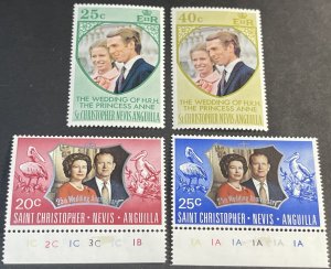 ST. KITTS-NEVIS # 257-258 & 274-275-MINT NEVER/HINGED--2 COMPLETE SETS--1972-73