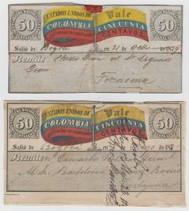 COLOMBIA 1870 INSURED LETTER STAMPS Sc G4-G5 SEVEN CUBIERTAS ON PIECES SCV$185++ 