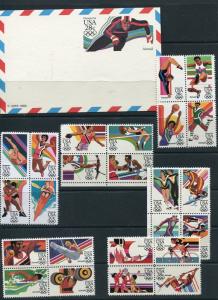 USA 1983 Olympics 84 Envelope 3 PS cards and stamps in Blocks of 4 MNH  6259