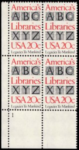 US #2015 LIBRARIES OF AMERICA MNH LL PLATE BLOCK #1