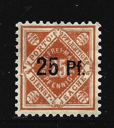 Germany Wurttemberg Stamp-Scott # O40/O1-25pf on 25pf-Mint/VLH-OG-1916-Official