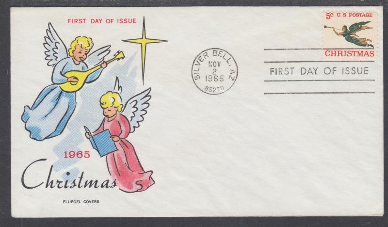 US Mel 1276-23 FDC. 1965 5c Christmas, Fluegel Color Cachet, VF