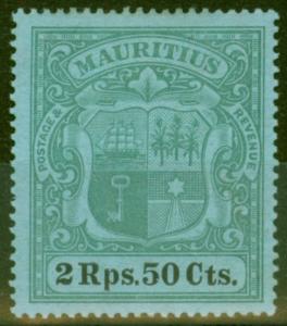 Mauritius 1902 2R50 Green & Black-Blue SG154 V.F Mtd Mint