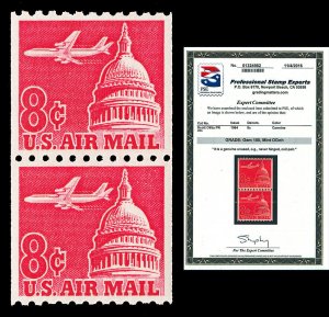 Scott C65a 1964 8c Airmail Coil Pair Mint Graded Gem 100 NH with PSE CERT!