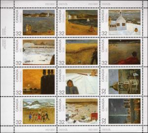 Canada #1027a, Complete Set, Minature Pane of 12, 1984, Art, Never Hinged