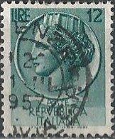 Italy 677 (used) 12 lire Italia, dull green (wtmk 303, 17x21mm) (1955)