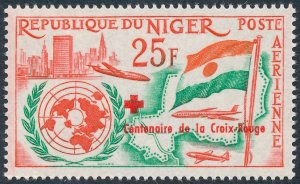 Niger 1963 1st Anniv of Admission in U.N 25f Red Cross Centenary Ovptd SG142 MNH