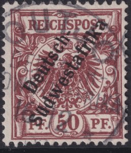 German SWA Sc# 12 red brown 50pf used 1898 -1899  overprint issue CV $11.00 