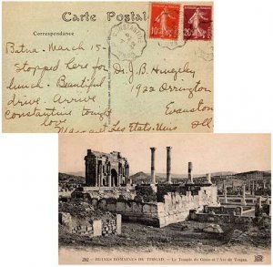 Algeria France 10c and 20c Sower 1922 Constantine [Algeria] PPC (Ruines Romai...