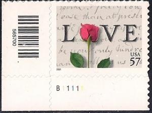 #3551 57 cents Rose & Love Letters, Stamp Mint OG NH VF