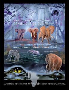 GUINEA 2012 SHEET ENDANGERED ANIMALS WILDLIFE ELEPHANTS CROCODILES REPTILES