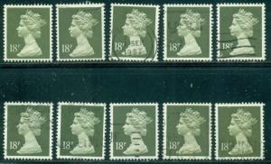 GREAT BRITAIN SG-X955, SCOTT # MH102 MACHIN, USED, 10 STAMPS, GREAT PRICE!