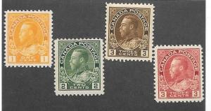 Canada  Scott #105, 107-109  Mint H Scott CV $85.00