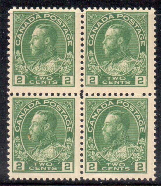 Canada #107e Mint NH Block of 4 C$300.00 -- Dry Print --Gum side is a perfection