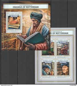 2016 Sierra Leone Art Writer Erasmus Of Rotterdam Kb+Bl ** Stamps St465