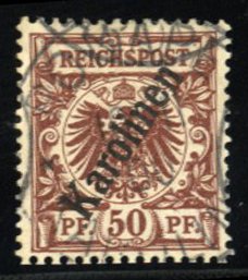 German Colonies, Caroline Islands #6 Cat$55, 1900 50pf red brown, used