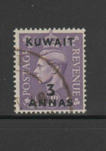 KUWAIT #77  1948  3a on 3p   KING GEORGE VI SURCHARGED   F-VF  USED   e