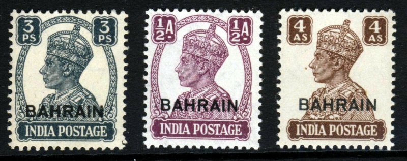 BAHRAIN King George VI 1942-45 Overprinted Stamps of INDIA SG 38, 39 & 47 MNH