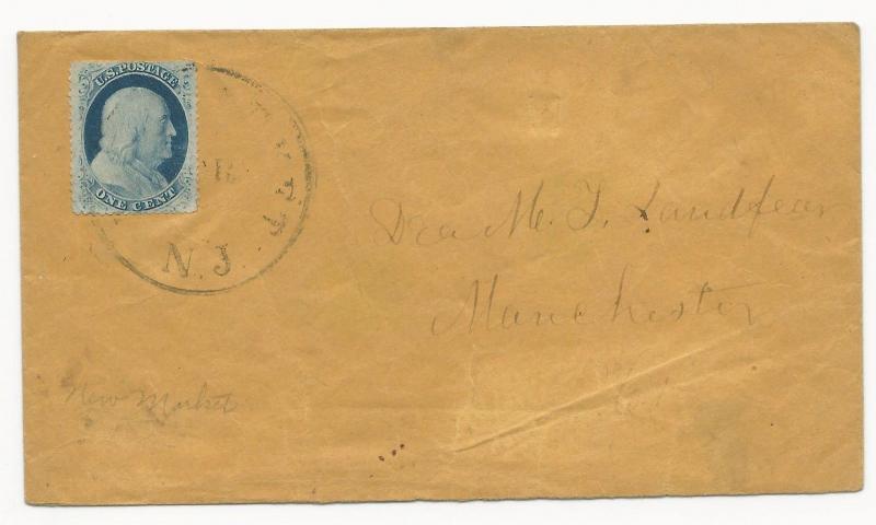 US 19th Century Cover Scott #24 Typle IVa Tied by Black CDS New Market, NJ