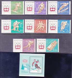 Hungary 1548-55 MNH OG 1964 Winter Olympics Innsbruck w/Souvenir Sheet Very Fine