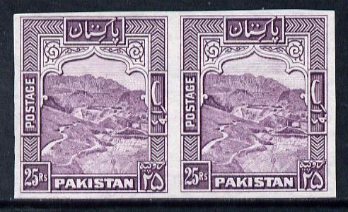 Pakistan 1963-79 Khyber Pass 25r violet imperf pair unmou...