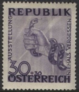 Austria B175 (mint, hinged) 30g+30g hand clutching Nazi serpent, vio (1946)