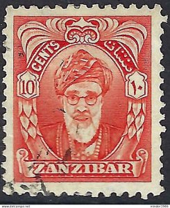 ZANZIBAR 1952 10c Orange Sultan Kalif bin Harub SG340 Used
